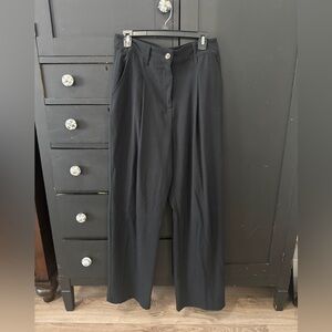 Black Wide-Leg Pleated Trousers